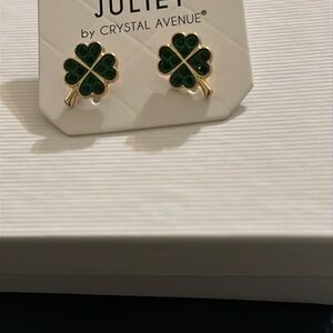 Juliet by Crystal Avenue New 4 Leaf Clover Stud Earrings Women's Green